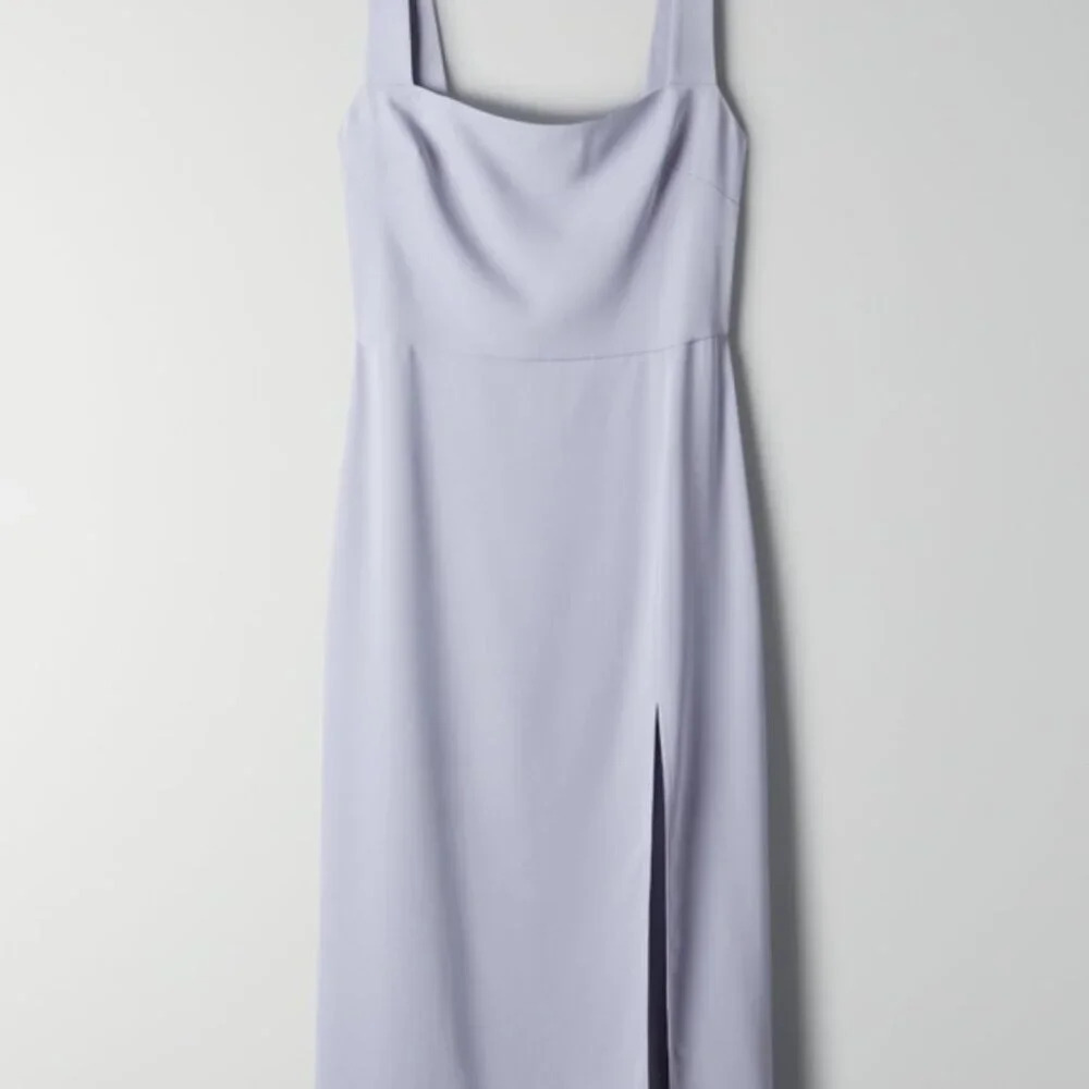 Aritzia Babaton '90s Slit Square Neck Drape Midi Dress Periwinkle Blue Size 2